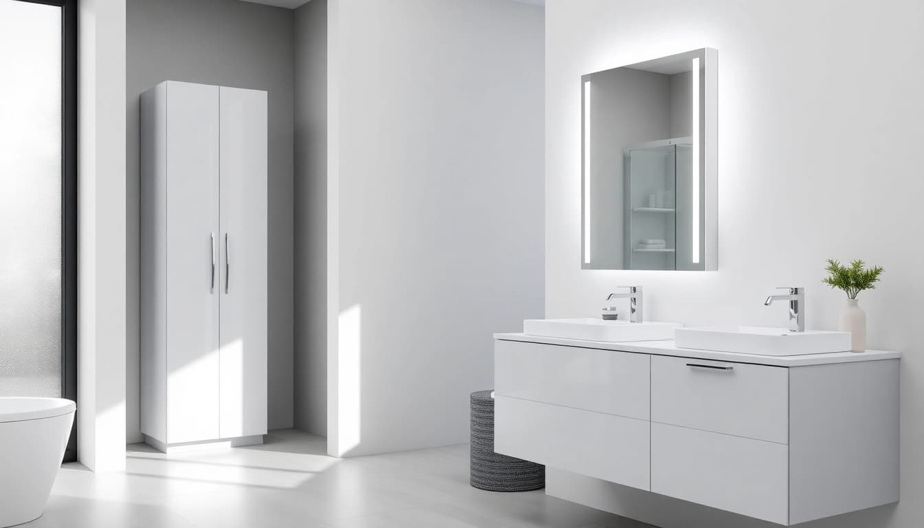 Stylische sonni Spiegelschrank im modernen Badezimmer mit LED-Beleuchtung