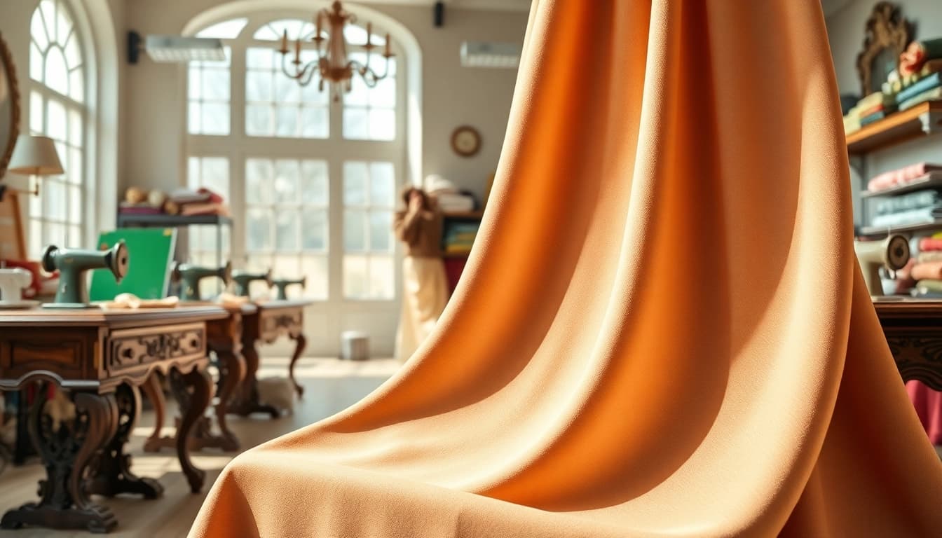 Punta di roma kopen: Luxurious fabric showcased in an elegant sewing studio setting.