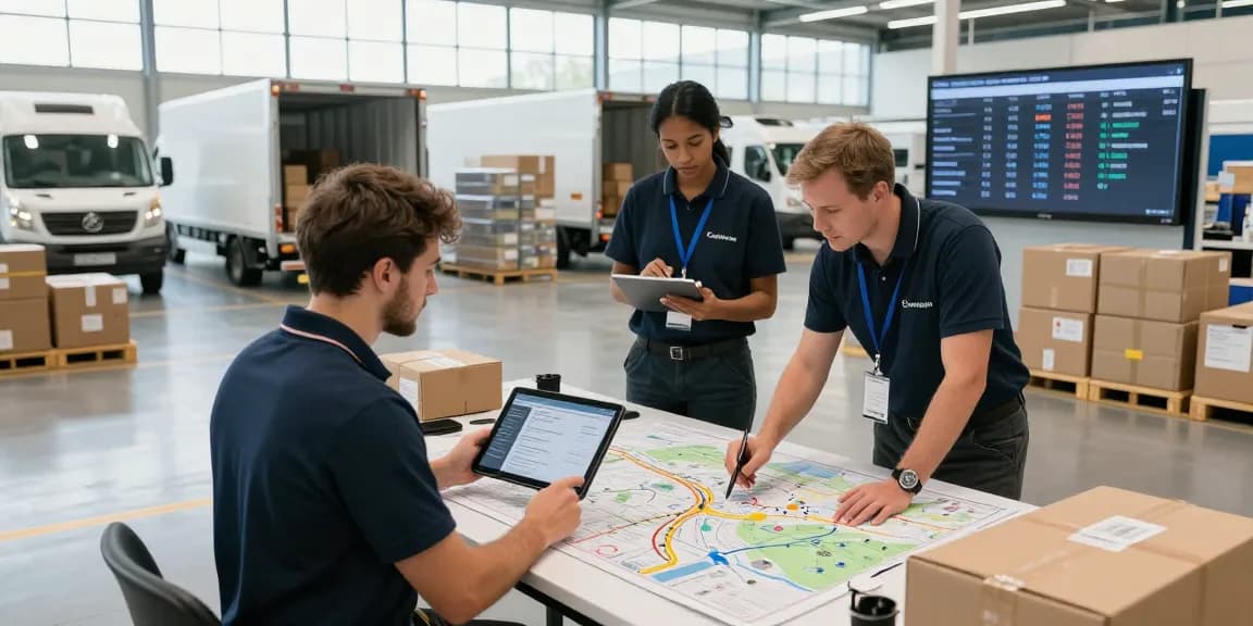 Ocargo internationaler Transport von Dortmund: Logistikteam organisiert effiziente Transporte in modernen Büroräumen.