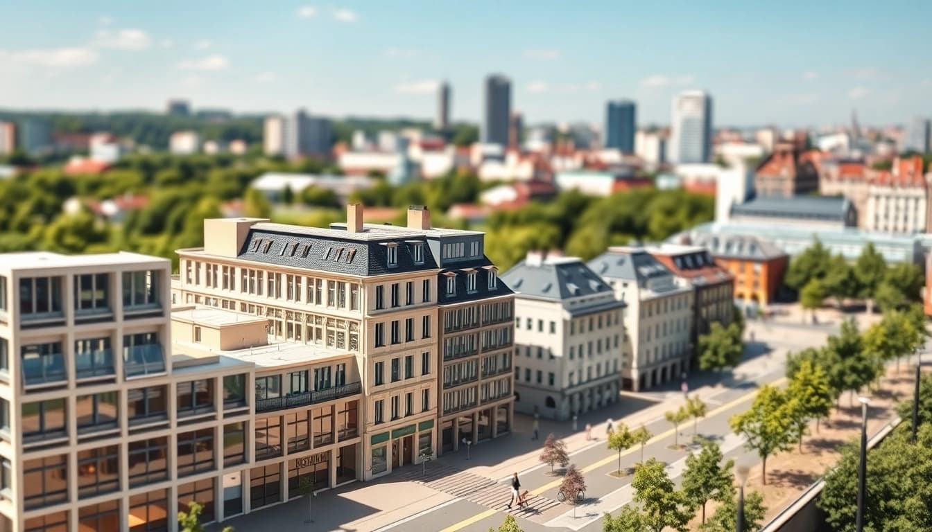 Architekturmodellbau Darmstadt mit einem detailreichen Modell des Ludwigshohviertels. Hochwertige Gestaltung sichtbar.