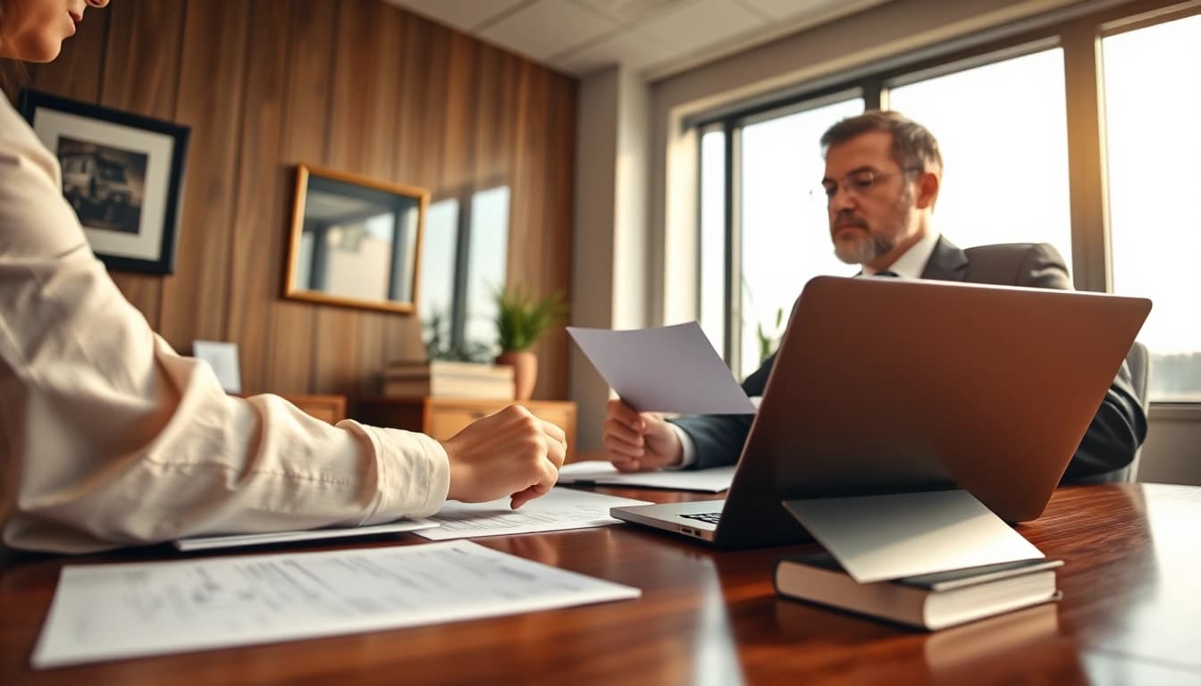Clearwater truck accident attorney consults with a client in a professional office setting.