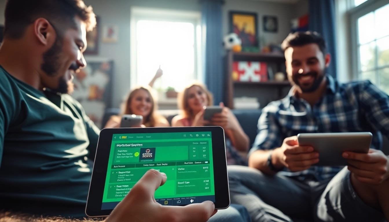 Engage with online sportsbooks Texas in a modern setting, highlighting excitement and user interaction.