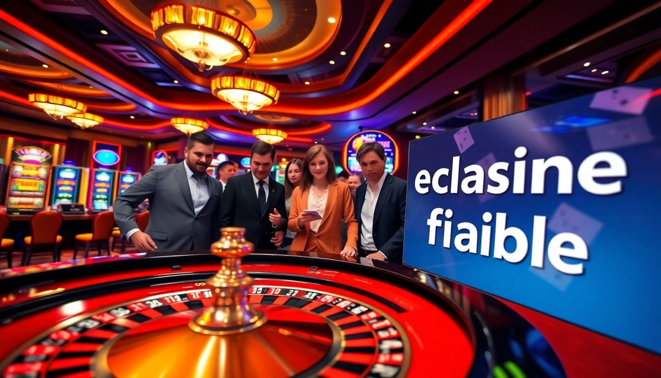 Des joueurs engagés à une table de casino luxueuse représentant le casino en ligne France fiable avec enthousiasme.