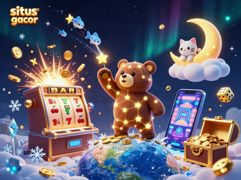 Menggali jackpot di situs slot gacor dengan ilustrasi menarik, menampilkan simbol lembaran uang dan mesin slot.