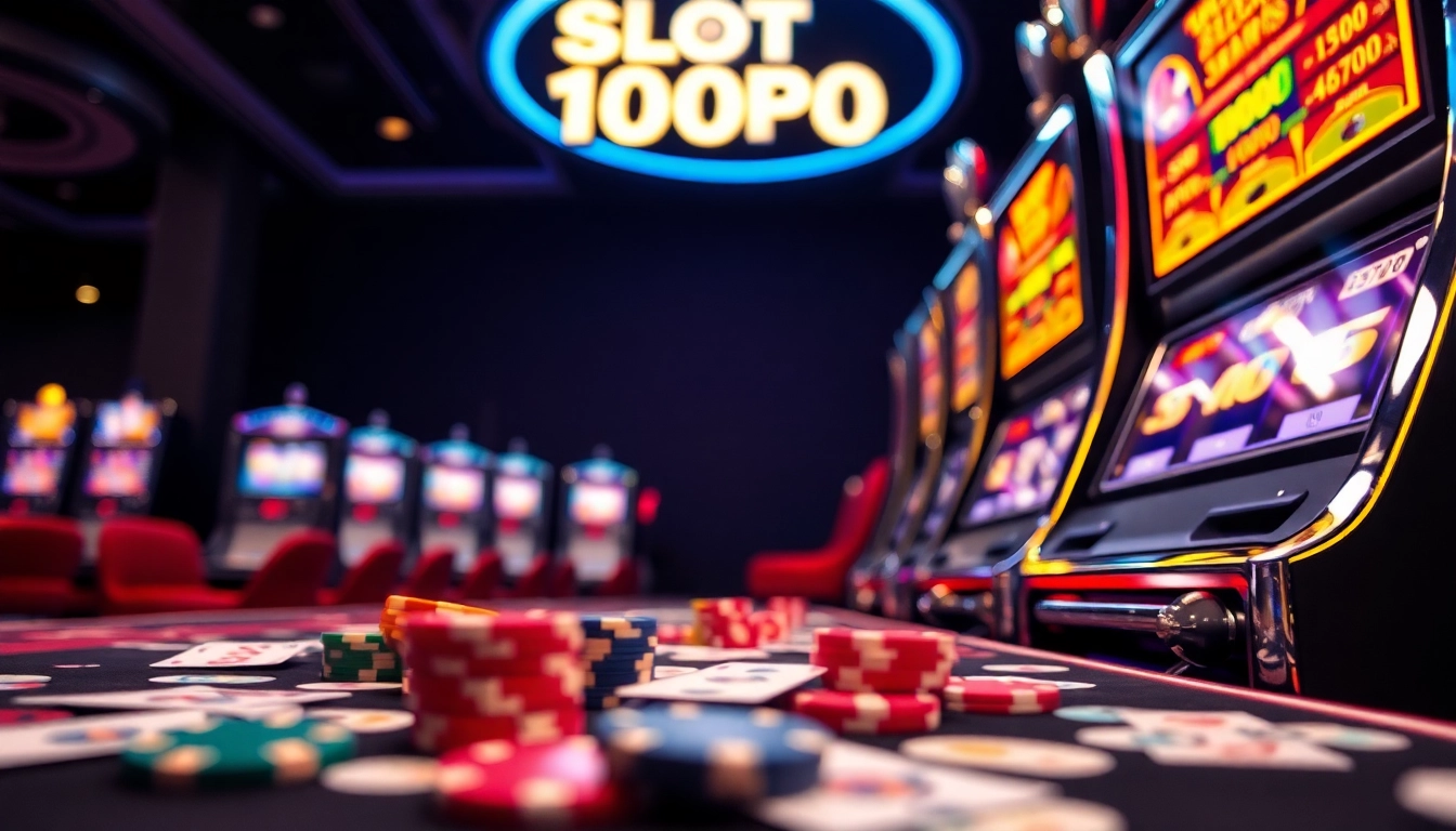 Menangkan slot depo 1000 di mesin slot canggih dengan latar neon cerah yang menambah suasana.