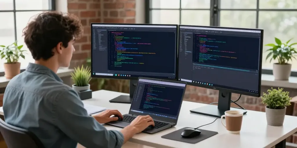 Notepad++ coding environment with colorful syntax highlighting and modern setup.