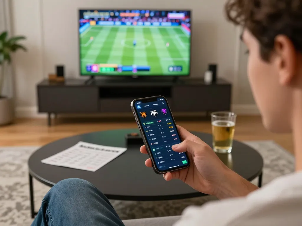 Betting on sports with mb88 app in a lively home setting, showcasing engaging gameplay and strategic choices