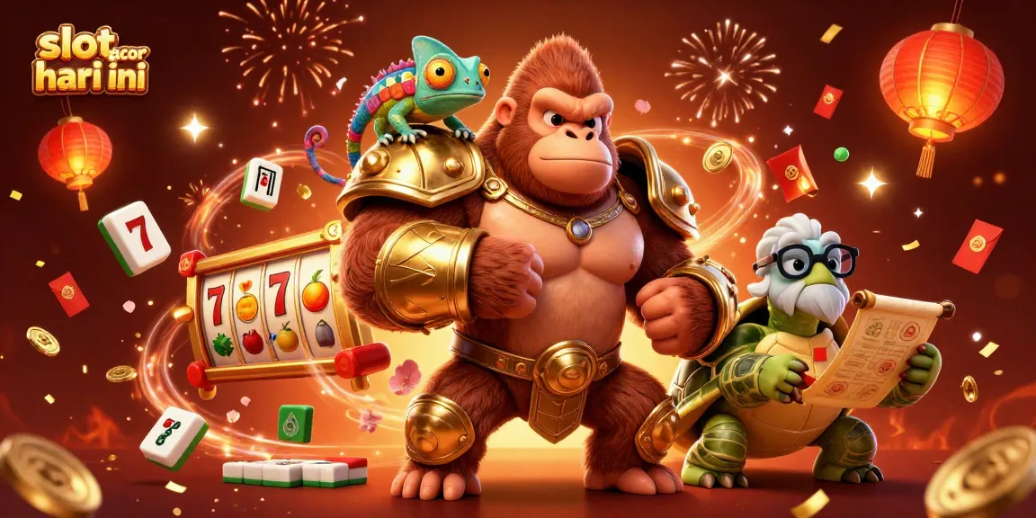 Experience slot gacor hari ini with 3D cartoon characters celebrating wins in a vibrant casino scene.