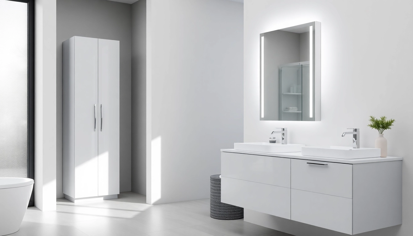 Stylische sonni Spiegelschrank im modernen Badezimmer mit LED-Beleuchtung