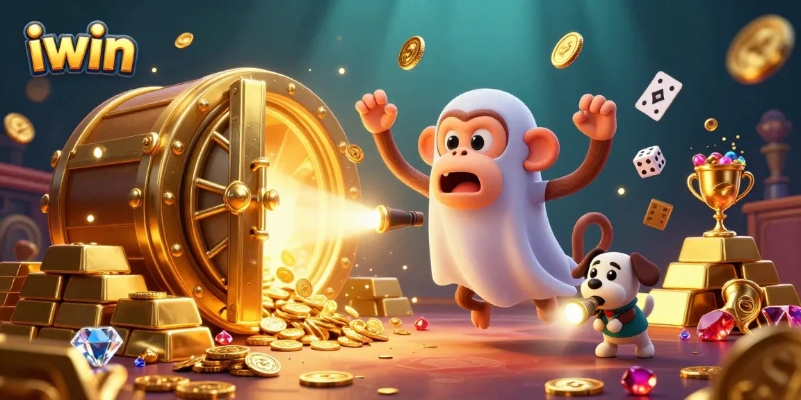 Iwin players experience a thrilling casino adventure with magical golden treasures and playful ghost character.