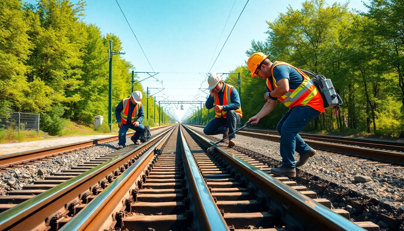 Technicians performing Railroad Maintenance Services on tracks, ensuring safety and efficiency.