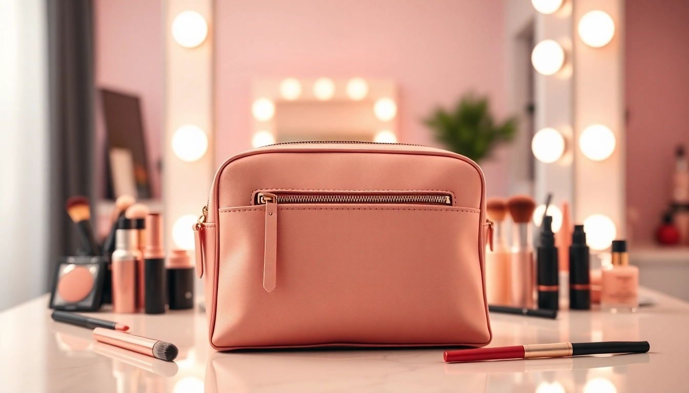 Showcasing the skone cosmetics signature makeup bag with elegant design and vibrant colors.