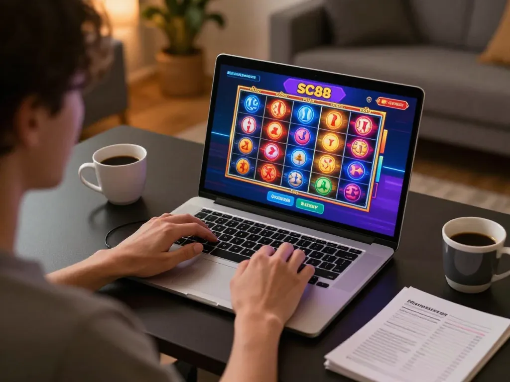 Engaging in SC88 online slots for a thrilling gaming experience from home.