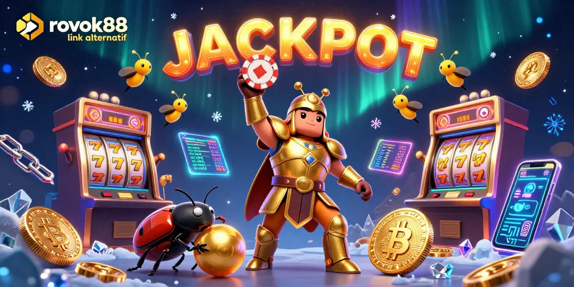 Engage with the vibrant rokok88 link alternatif experience through dynamic jackpot scenes featuring slot machines and colorful coins.
