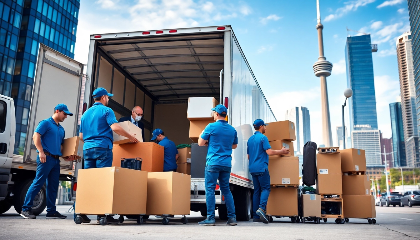 Efficient Toronto moving services team packing belongings in an urban setting.