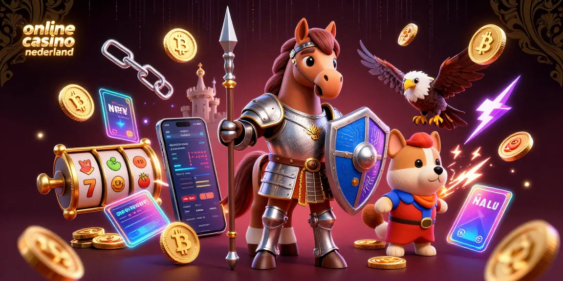 Engage with an ultra-detailed illustration showcasing the excitement of online casino nederland with medieval characters and slot elements.