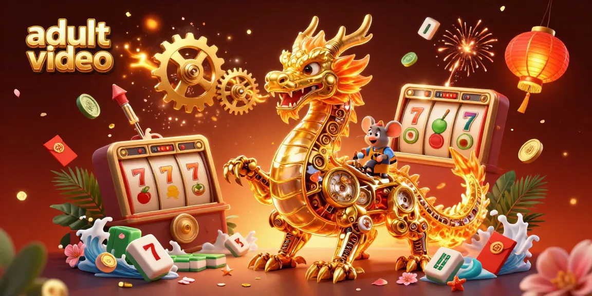 Engage in adult video chat with a vibrant scene featuring a golden dragon and game elements.