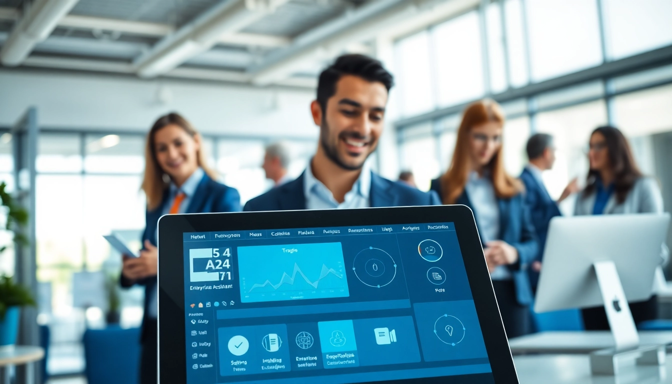 Enhance productivity with an enterprise assistant saas in a modern office environment engaging users.