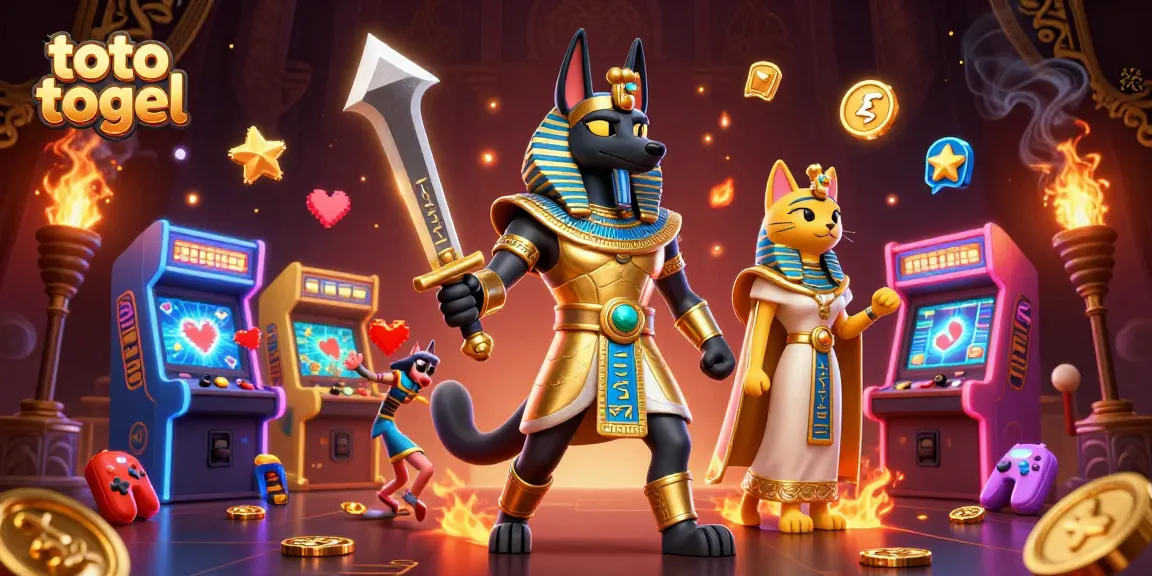 Ikuti keseruan toto togel dengan ilustrasi 3D berwarna-warni menampilkan Anubis dan Bastet.