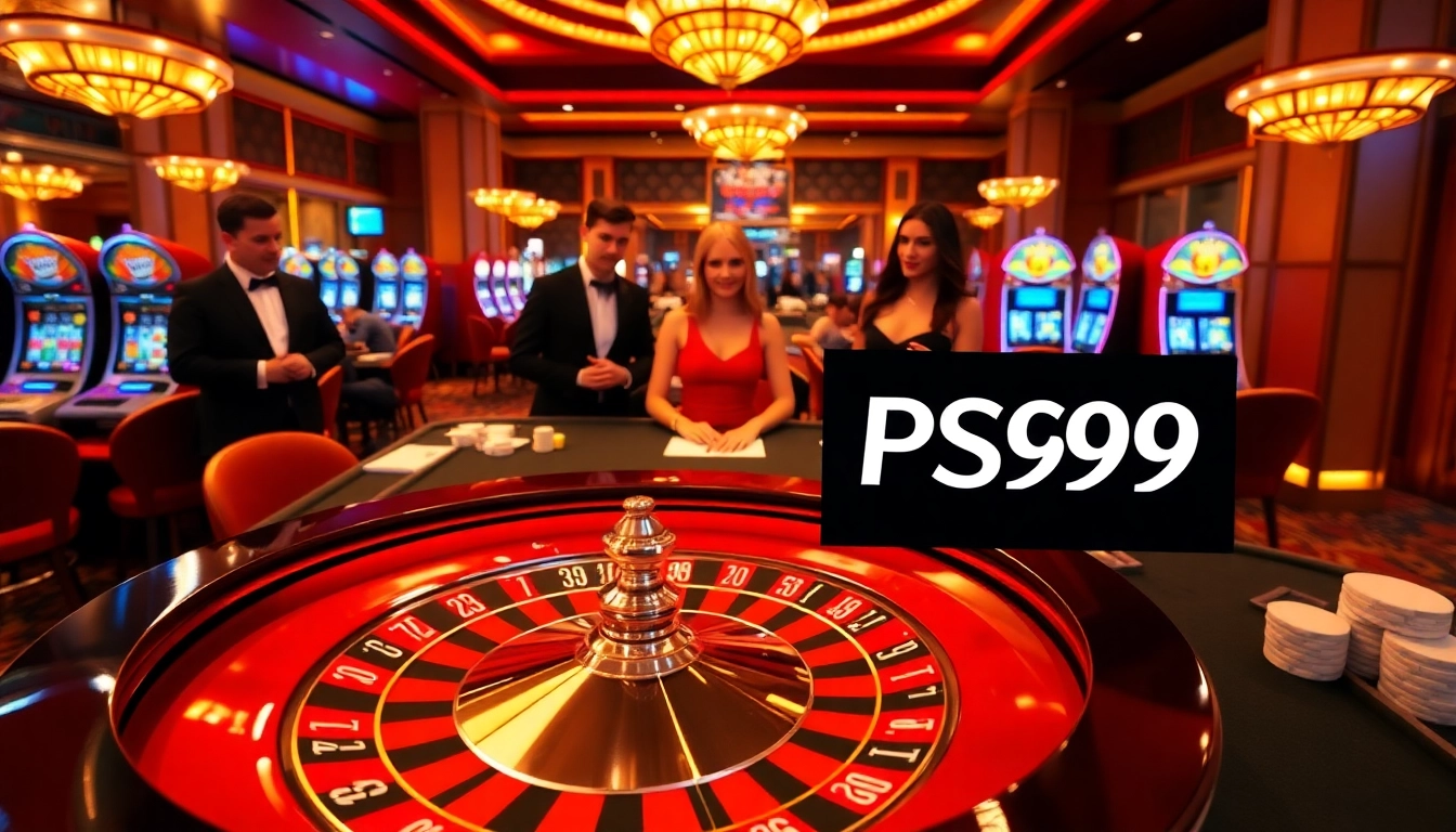 Experience excitement with the link PS99 at a luxurious casino table featuring a roulette wheel.