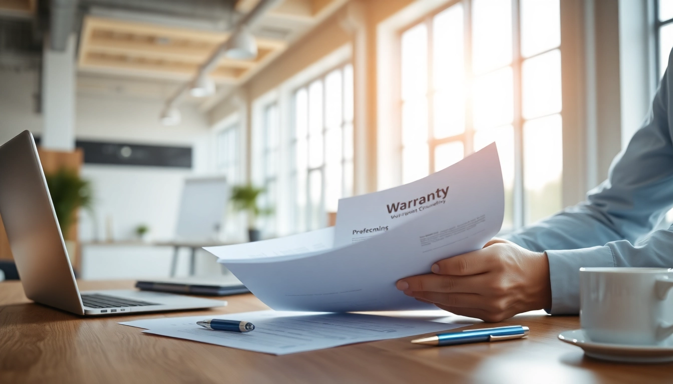 Analyze warranty company with clear exclusions documents in a bright office setting.