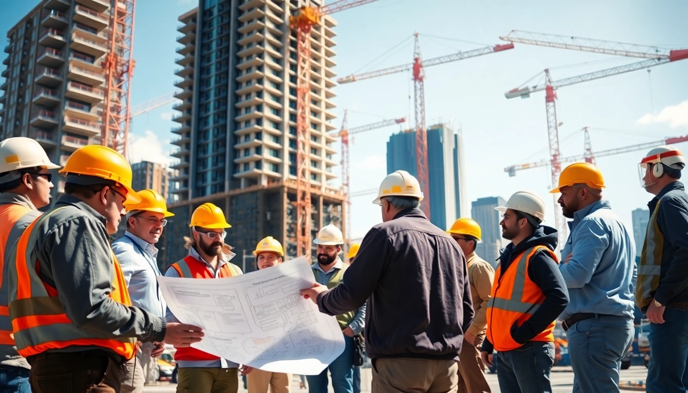 New York Commercial General Contractor supervising a collaborative construction site with diverse professionals.