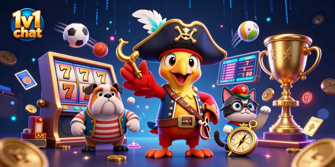Engage in thrilling 1v1 chat action with animated characters in a vibrant casino scene.