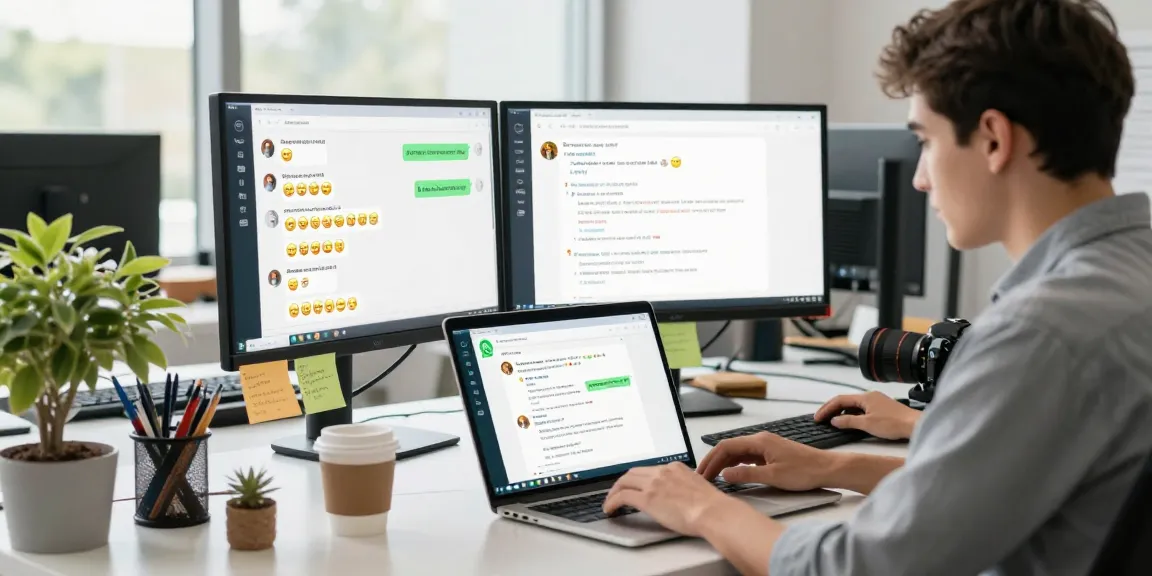 Developer using WhatsApp電腦版 in a modern workspace, reflecting productivity and collaboration.