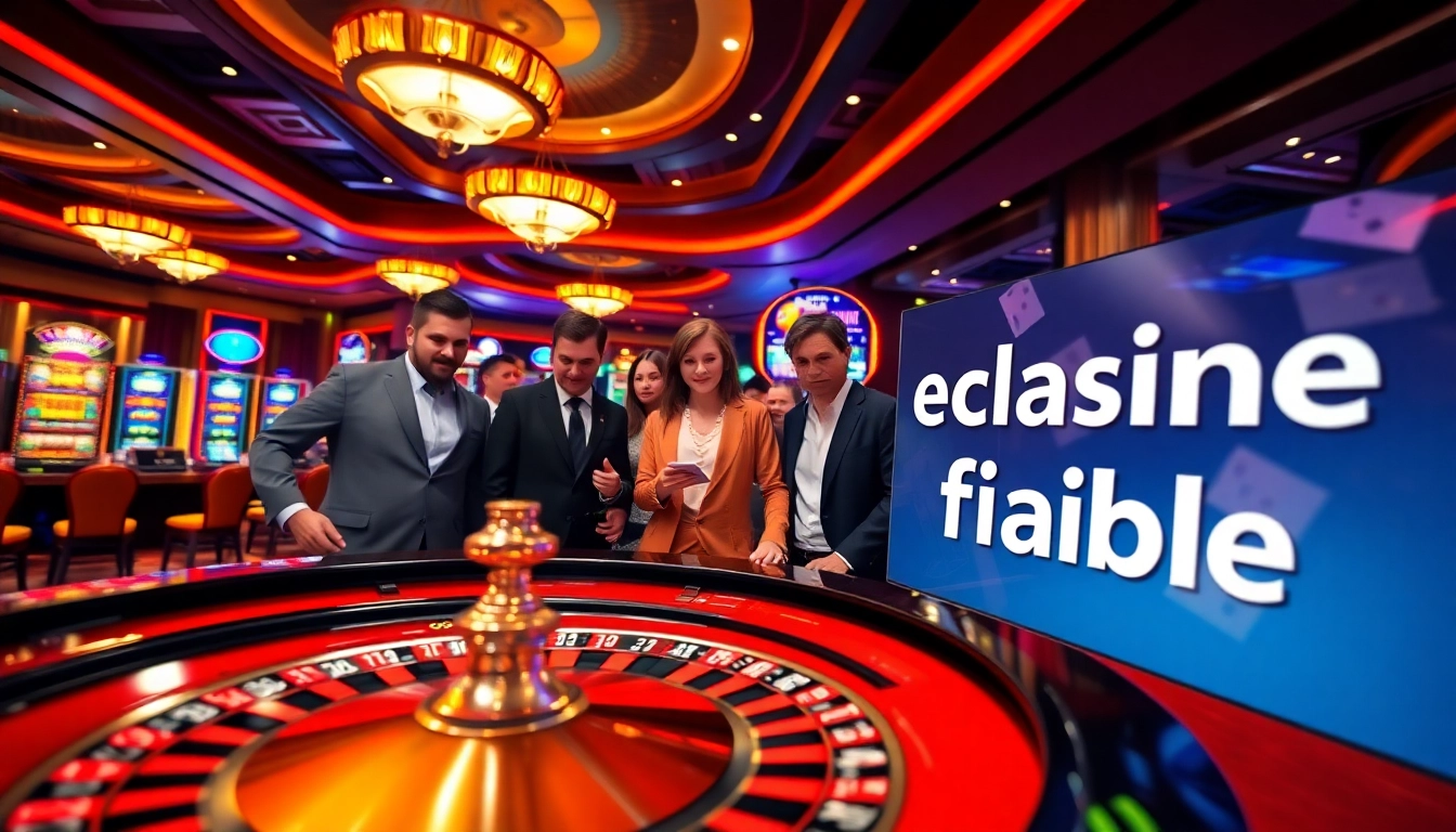 Des joueurs engagés à une table de casino luxueuse représentant le casino en ligne France fiable avec enthousiasme.