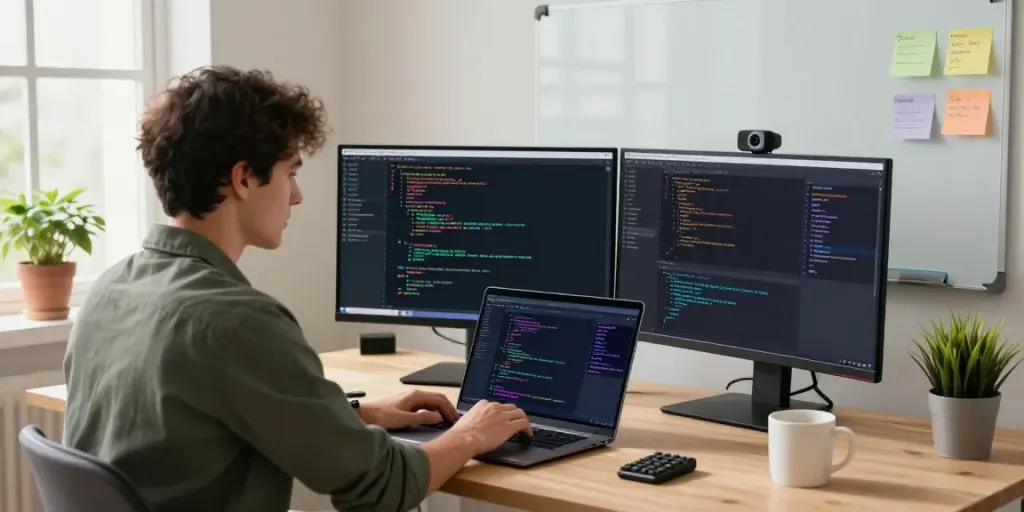 Discover coding innovation at https://notepad-app.co/ in a modern home office filled with tech essentials.