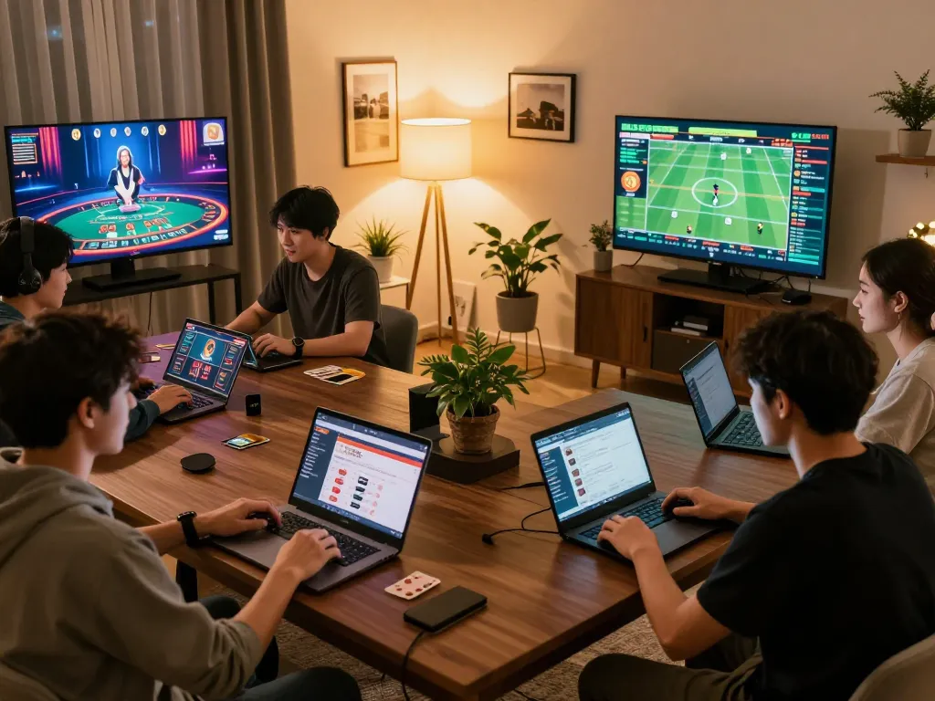 Engaged players enjoying c168 com online gambling experience at home with live games visible.