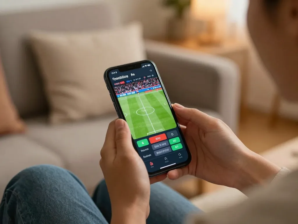 Cakhiatv user actively engaging in sports betting from home, showcasing digital interface and comfortable environment.