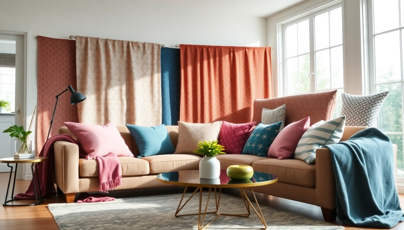 Verken decoratieve stof in een stijlvol woondesign met verschillende texturen en kleuren.