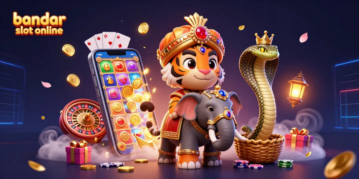 Thrilling bandar slot online scene showcasing Indian maharaja tiger, jeweled elephant, and vibrant slot elements.