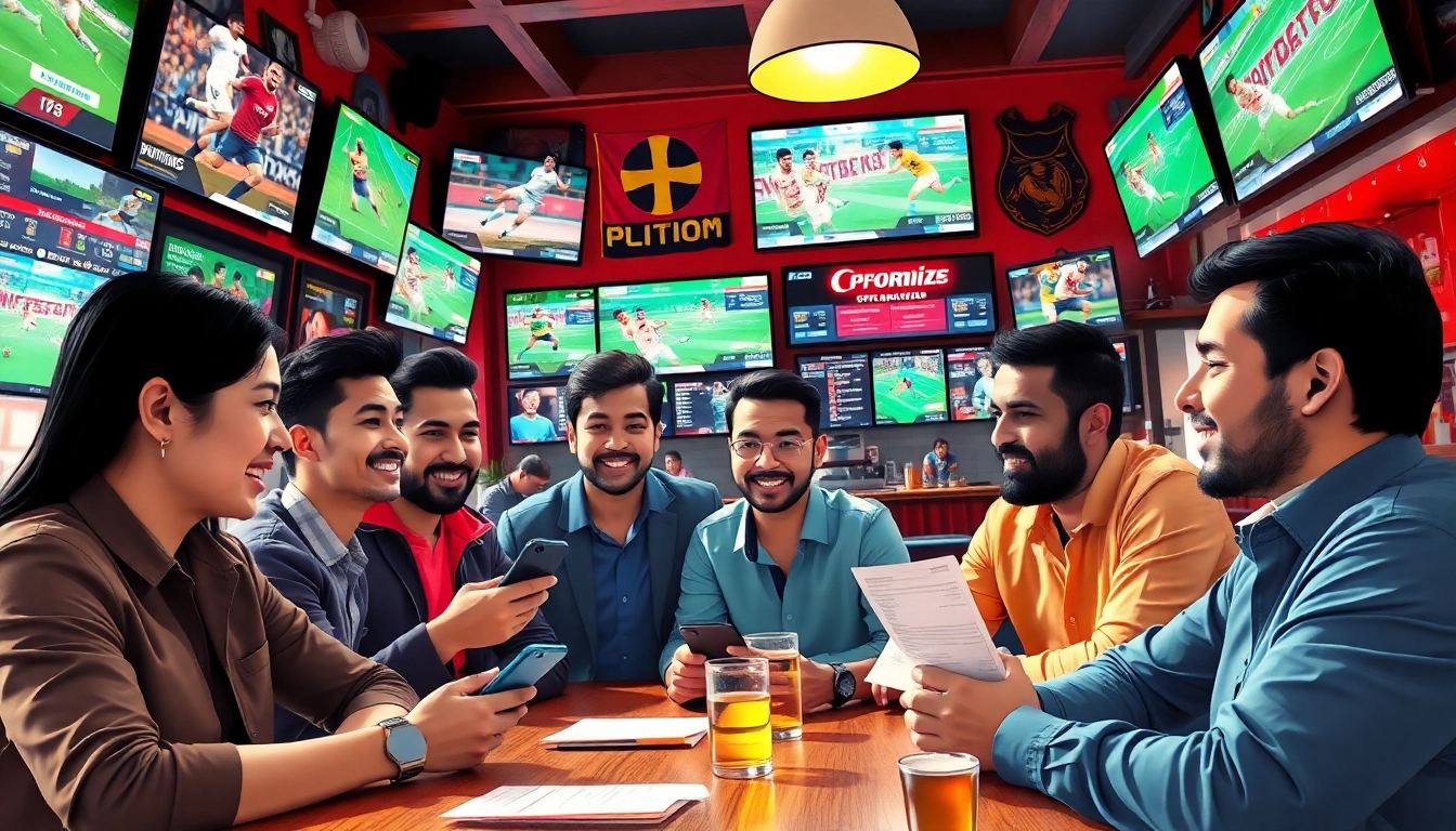 Engaged patrons exploring the best online sportsbooks India in a vibrant café setting.