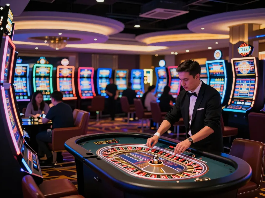 Engaging moment in a casino senza licenza aams with players enjoying vibrant slot machines and roulette.