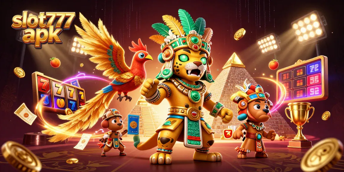 Spin the reels with slot777 apk in a vibrant, action-packed casino scene filled with slots and gold!