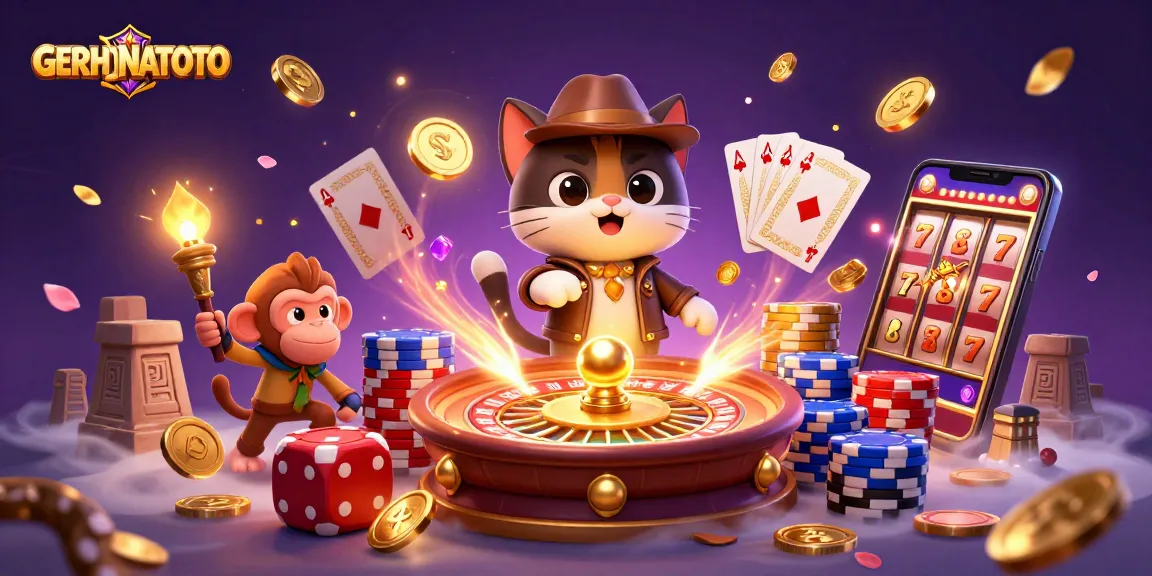 GERHANATOTO menghadirkan ilustrasi 3D kasino yang menarik dengan arkeolog kucing dan teman monyet.