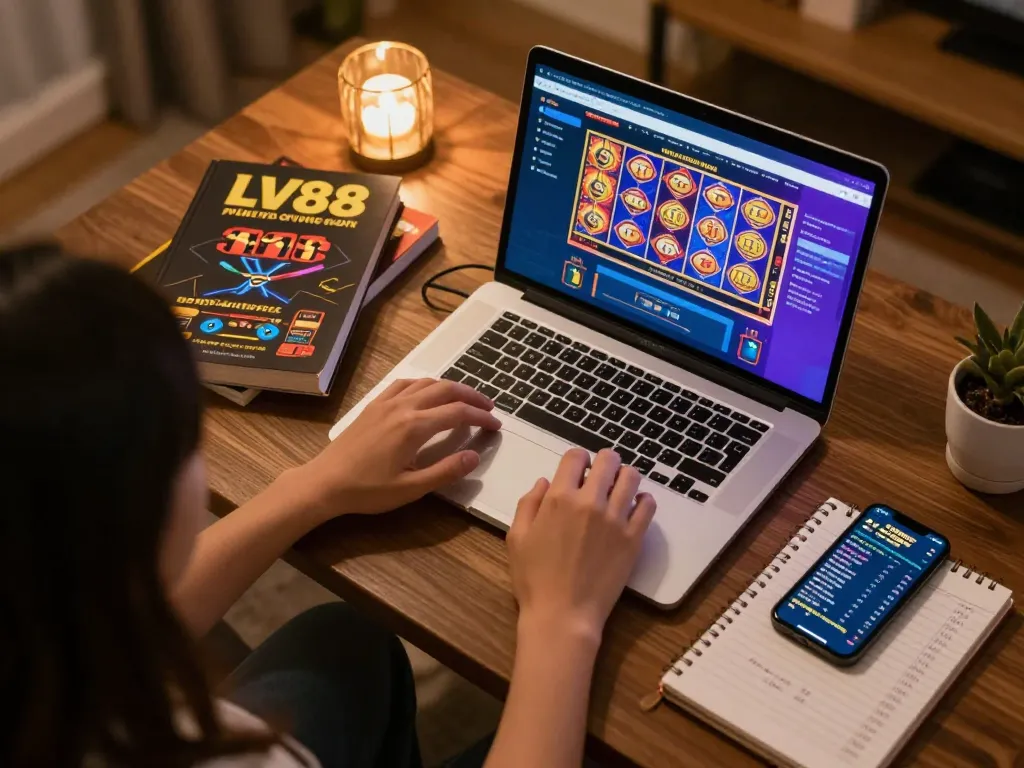 Engaging in LV88 đăng nhập on a laptop while reviewing betting strategies in a cozy home setup.