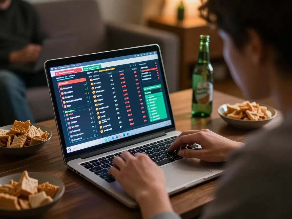 Experience thrilling qq88 sports betting at home with friends, reviewing odds on a laptop