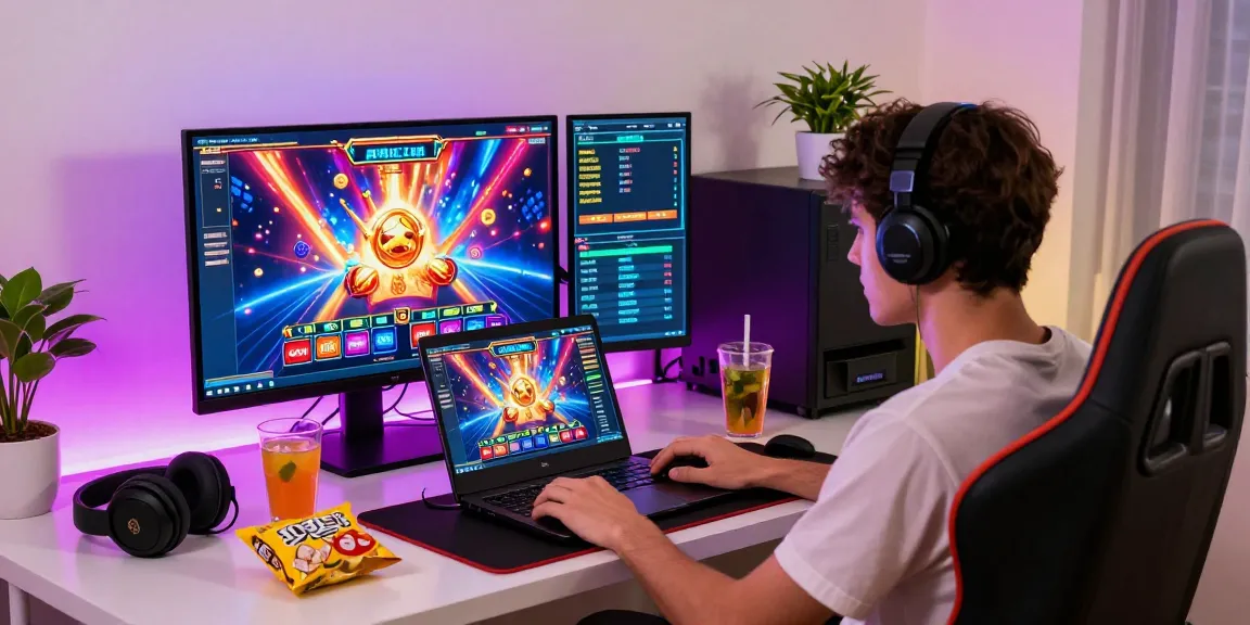 Player immersed in garuda303 login on laptop showcasing vibrant online slot games and engaging environment