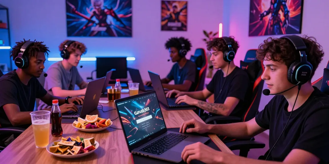 Garuda303 login screen displayed on a laptop amidst an energetic online gaming environment with players.