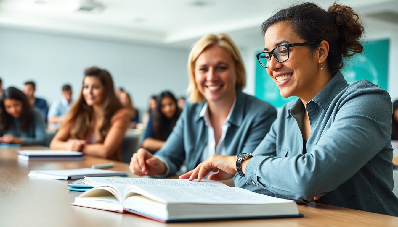 Offering toefl expert help in a vibrant classroom with engaged students and study materials.