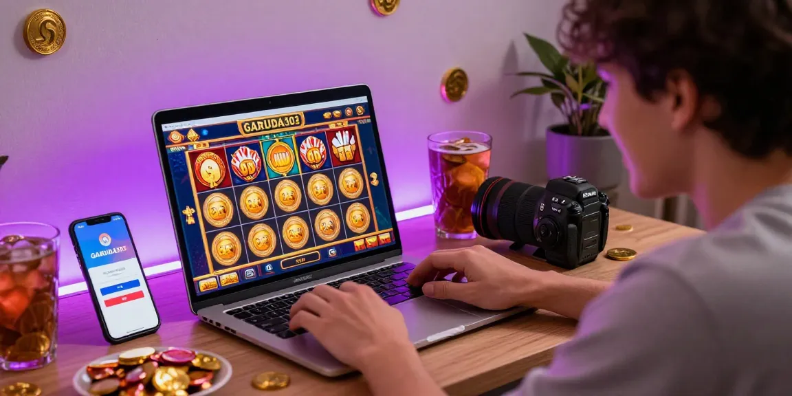 Excited player using GARUDA303 login to enjoy online slots from home.