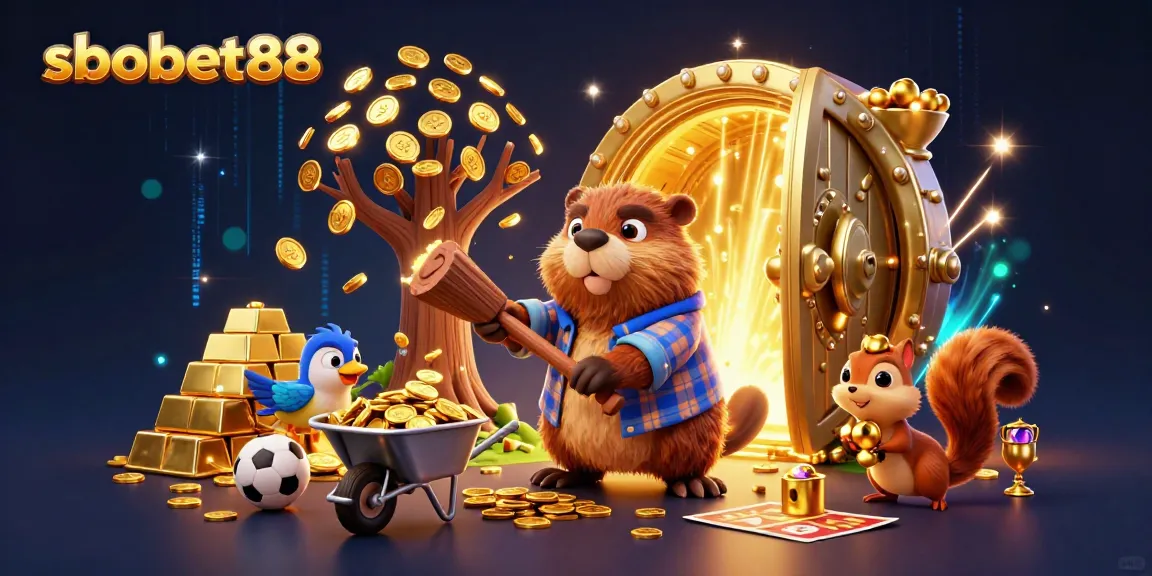 SboBet88 offers a thrilling gaming experience amidst gold coins and sports betting elements.