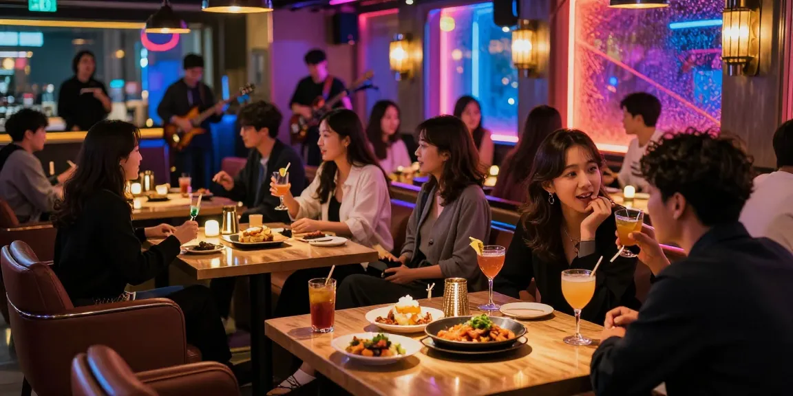 Dynamic lounge experience at 상봉동 한국관나이트 featuring vibrant cocktails and live music.
