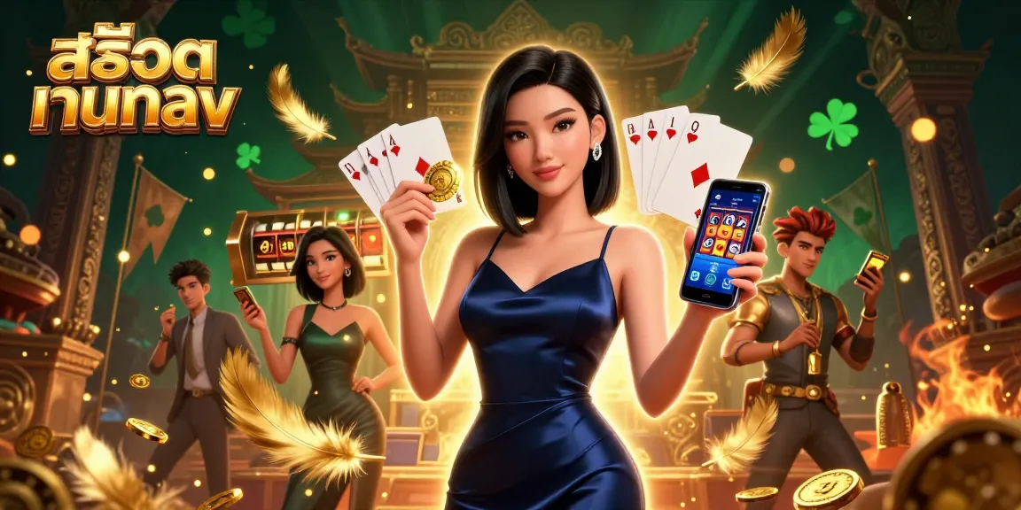 Experience the thrill of สล็อตเว็บตรง with a stunning Asian woman holding a casino app and chip.