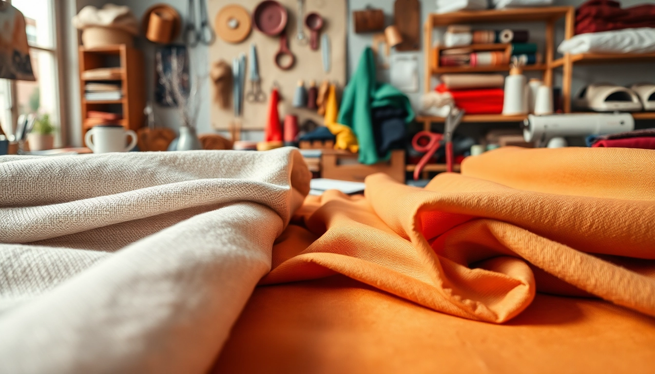 Stoffen voor kleding maken met diverse stoffen op een ontwerperswerkplek.
