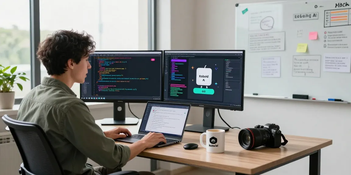 KoboldAI interactive workspace with developer coding and chatbot interface, showcasing modern tech environment.