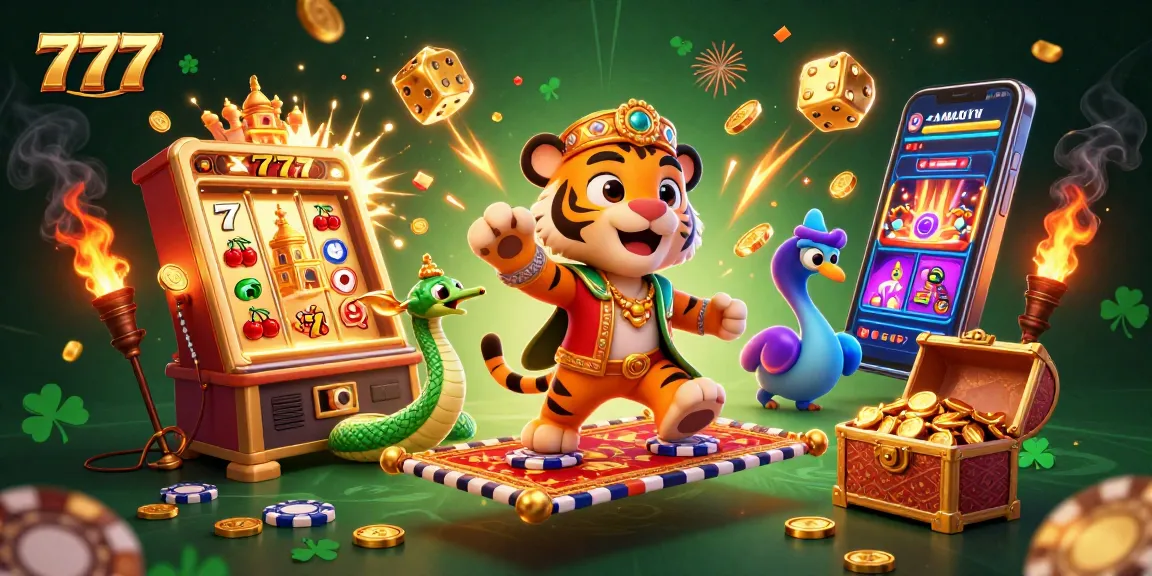 Experience the thrilling jackpot excitement of 777 with a vibrant casino illustration featuring a magical tiger sultan.